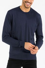 SOLID COLOR ROUND NECK SWEATER (Color: NAVY, size: M)
