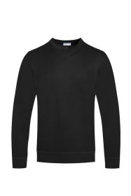 SOLID COLOR ROUND NECK SWEATER (Color: Black, size: 2XL)