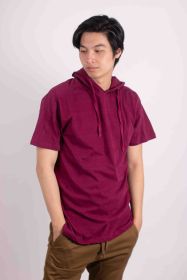 LIGHT WEIGHT TRIBLEND SHORT SLEEVES HOODIE (Color: Burgundy, size: L)