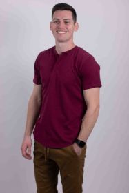 Short Sleeves Henley T-shirt (Color: Burgundy, size: XL)