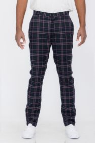 Plaid Trouser Pants (Color: NAVY, size: 34)