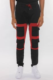 COLOR BLOCK CARGO TRACK PANT (Color: RED BLACK, size: 3XL)