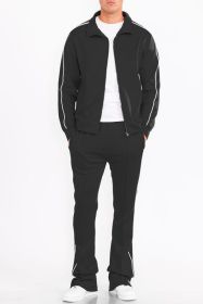Mens Side Pipe Track Jacket (Color: Black, size: M)