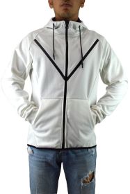 Weiv Men's Casual Full Zip Up Hoodie Sweatshirts (Color: White, size: L)